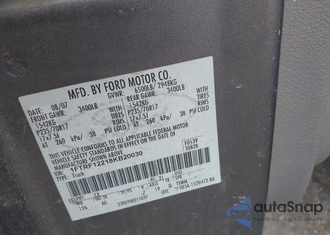 2008 Ford F-150 Stx/Xl/Xlt from USA, damaged, VIN 1FTRF12218KB20030